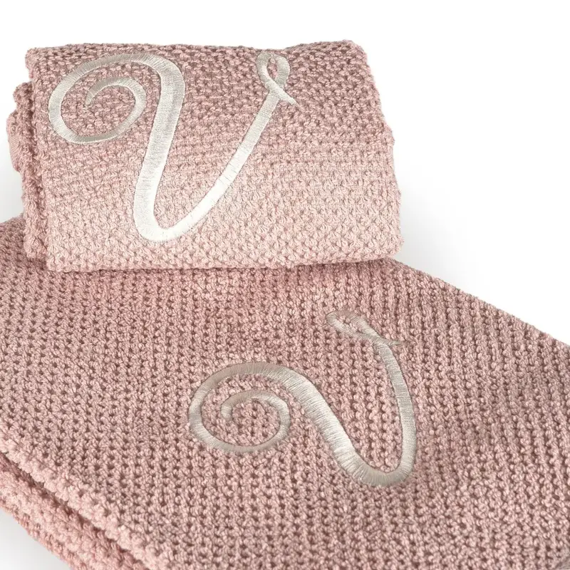 Coppia 1+1 in spugna di cotone a Chicco di Riso ricamata Rosa Cipria | Maison Sucrée