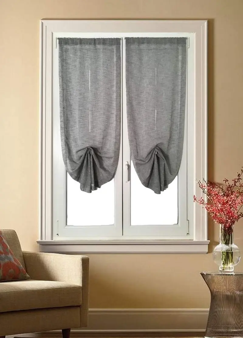 Coppia Tende a Pacchetto Regolabili per Finestra e Porta a Vetro | Larghezza 45-65-90 cm | Colore Grigio | Art. 500