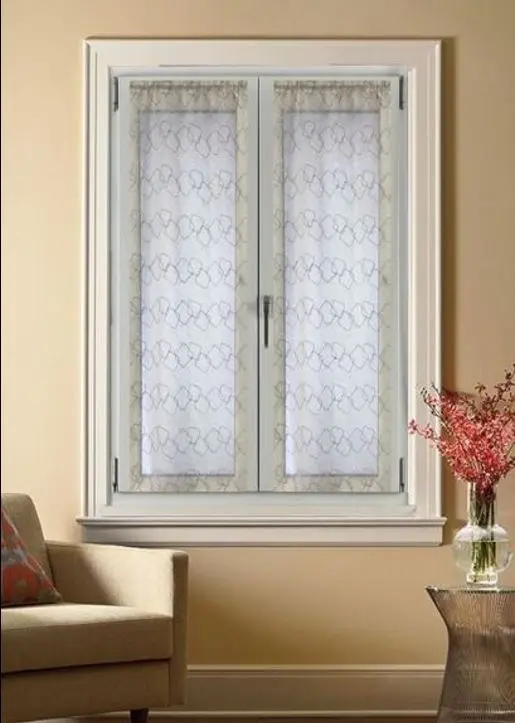 Coppia tende tendine a pannello ricamate per finestra e porta a vetro - larghezza 45/70 cm-lunghezza su misura-colore bianco/grigio-art.523