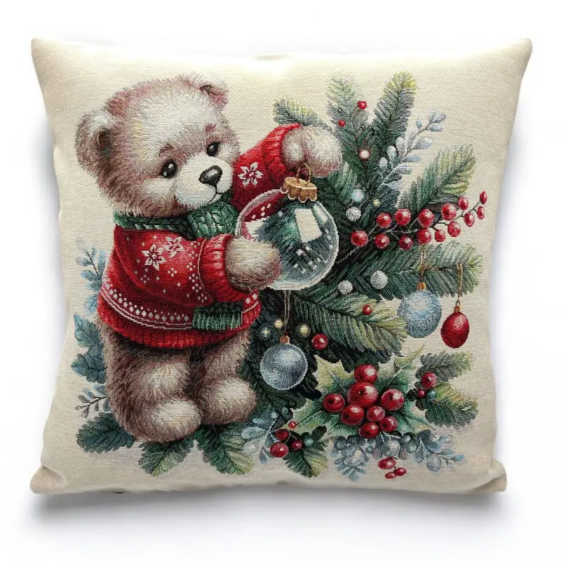 Copricuscino TEDDY Natale Gobelin Jacquard, 45x45 cm