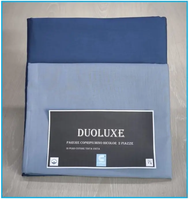 Copripiumino Matrimoniale Double-Face 100% Cotone - Made in Italy, Avio e azzurro
