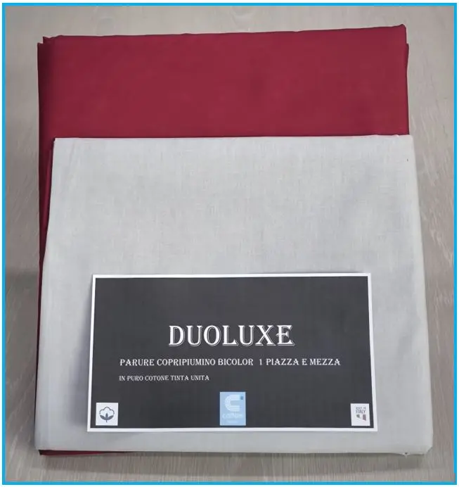 Copripiumino Matrimoniale Double-Face 100% Cotone - Made in Italy, Bordeaux e grigio