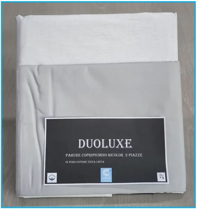 Copripiumino Matrimoniale Double-Face 100% Cotone - Made in Italy, Grigio perla e bianco
