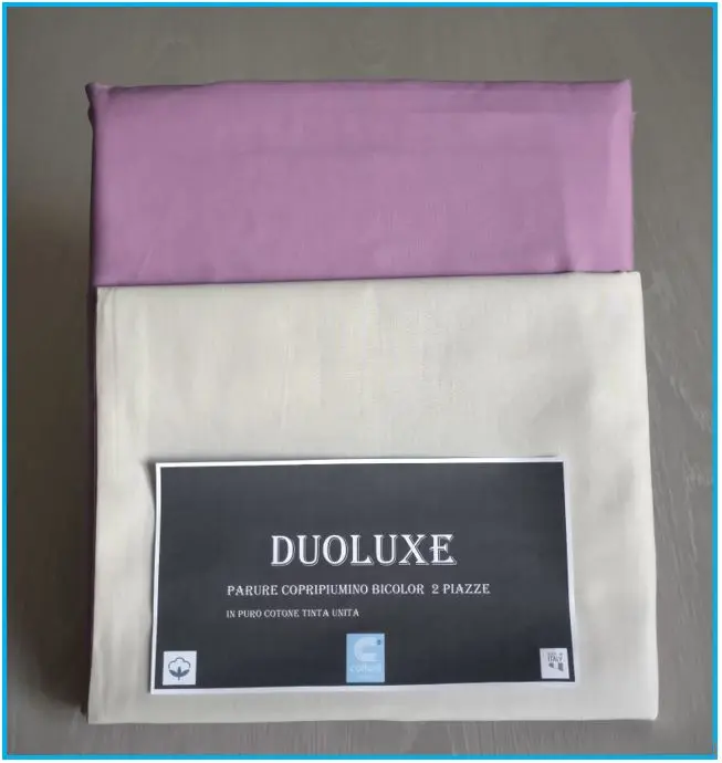 Copripiumino Matrimoniale Double-Face 100% Cotone - Made in Italy, lilla e beige