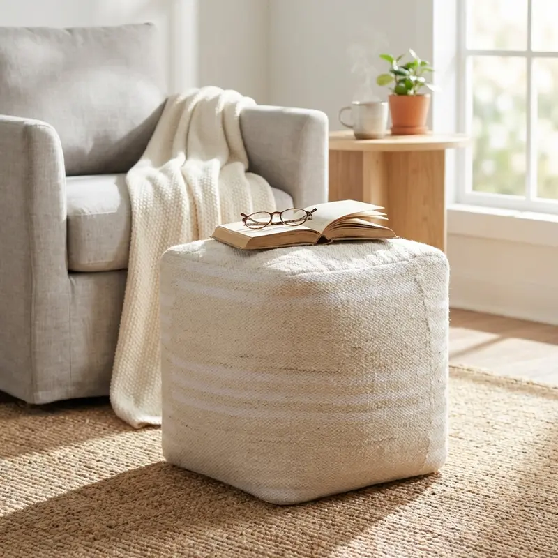 Cora - pouf in lana ecrù 40x40