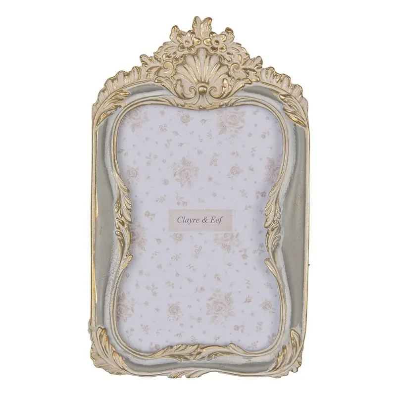 Cornice con decorazione a conchiglia grigia ed oro