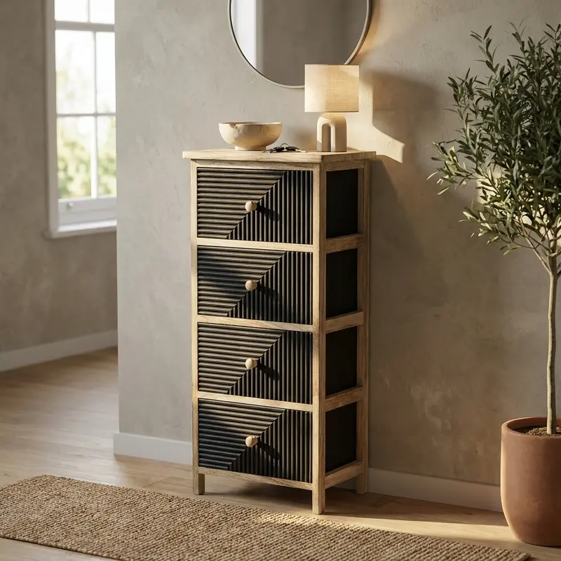 Cosmo - mobiletto 4 cassetti nero rovere chiaro