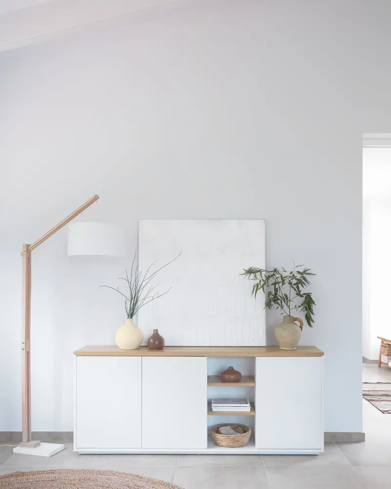 Credenza 3 ante Abilen impiallacciato rovere e laccato bianco 180 x 75 cm