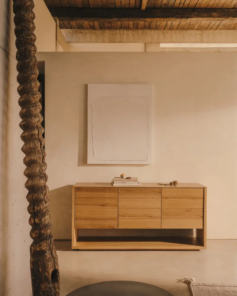 Credenza Alguema 3 ante impiallacciato rovere finitura naturale 151 x 74 cm