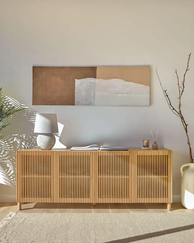 Credenza Beyla 4 ante in legno massello e impiallacciatura rovere 180 x 71,5 cm