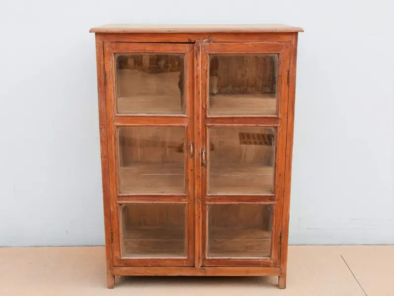credenza, comò, mobile indiano antico, teak dipinto, vetrinetta etnica in stile coloniale cod.KG70