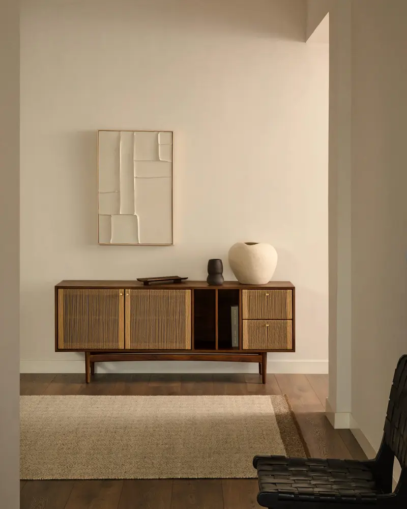 Credenza Elan 2 ante 2 cassetti impiallacciatura e legno massello noce corda 180x73cm