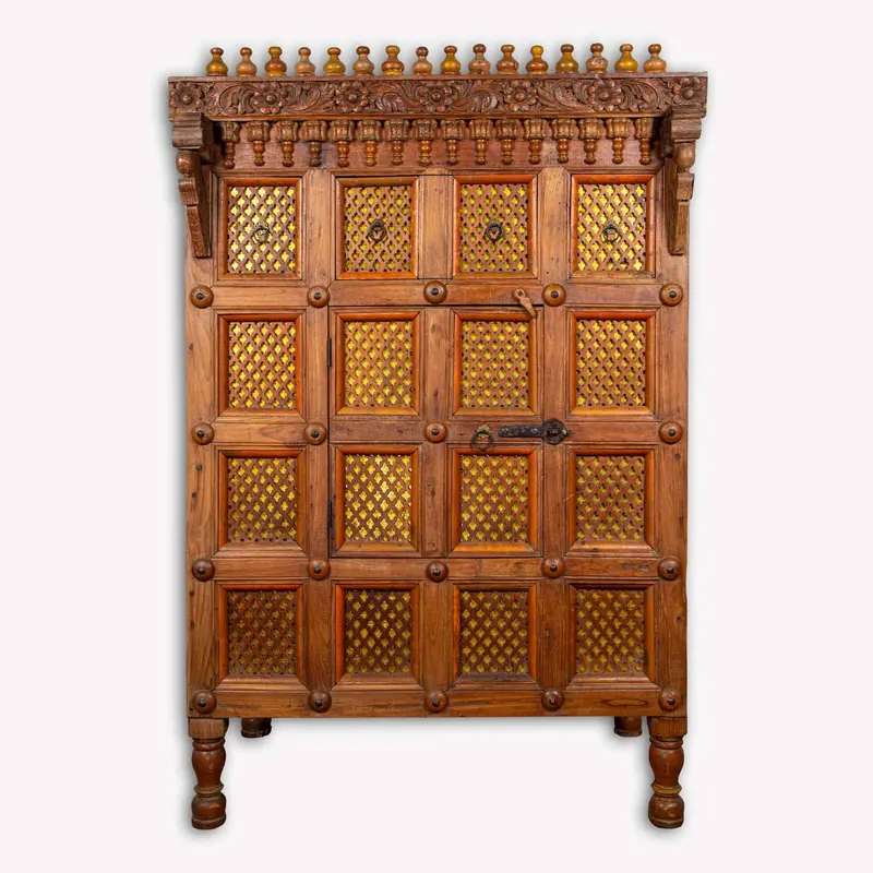Credenza indiana Damchiya in teak massello - Mobile dote da matrimonio primi '900