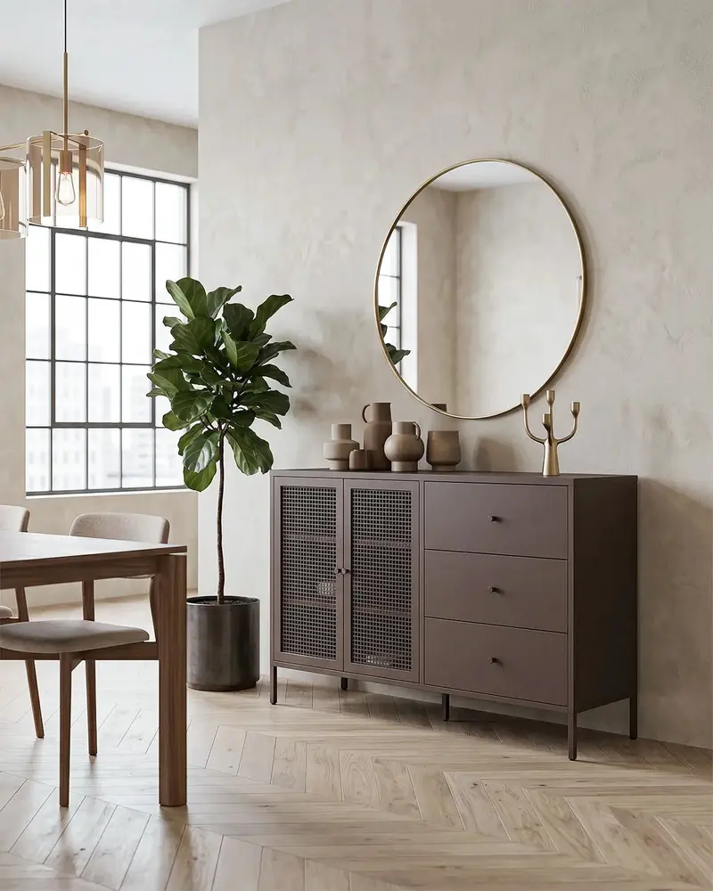 Credenza Quadra MOSAIC - Antracite - Madia Moderna in metallo verniciato e vetro -