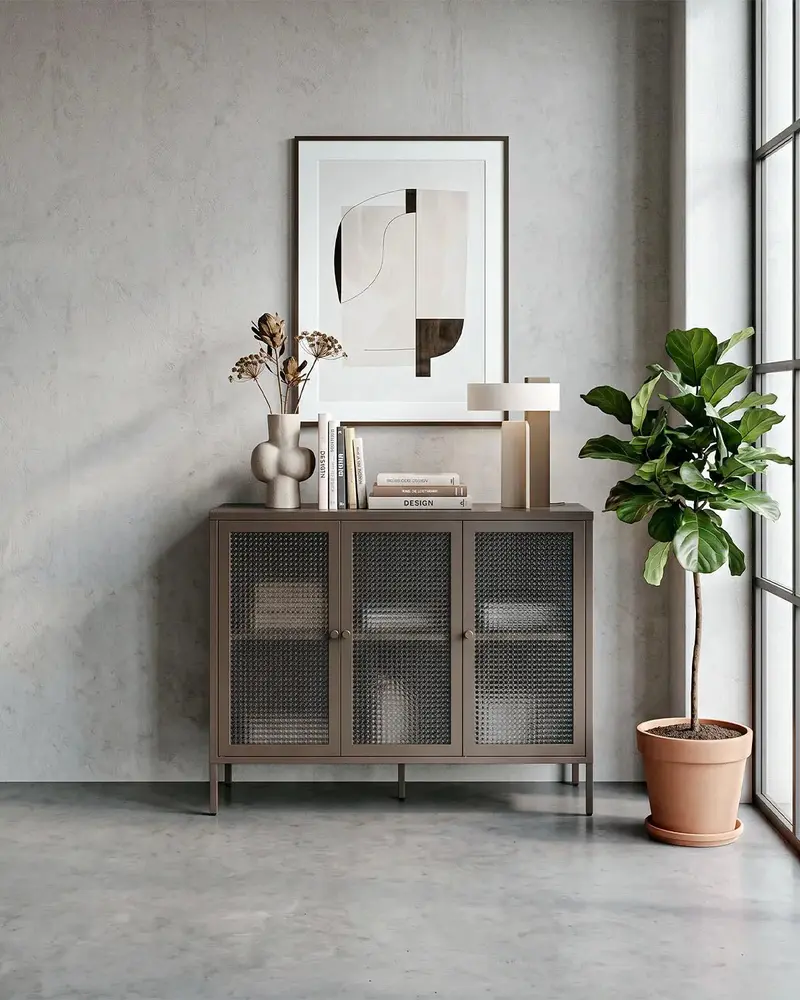 Credenza Quadra SEQUENCE - Antracite - Madia Moderna in metallo verniciato e vetro -