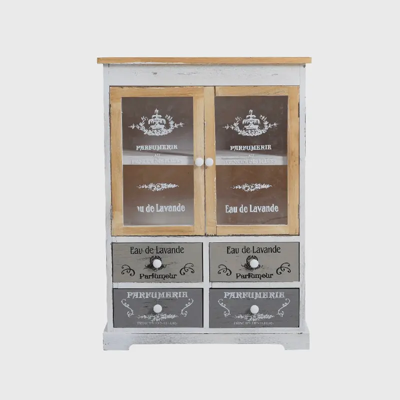Credenza Vetrina 2 ante 4 cassetti Bianco Beige Grigio