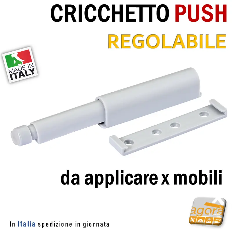 CRICCHETTO PUSH REGOLABILE PER APERTURA ANTE INVISIBILI MOBILE SENZA MANIGLIA DA APPLICARE USCITA 40MM