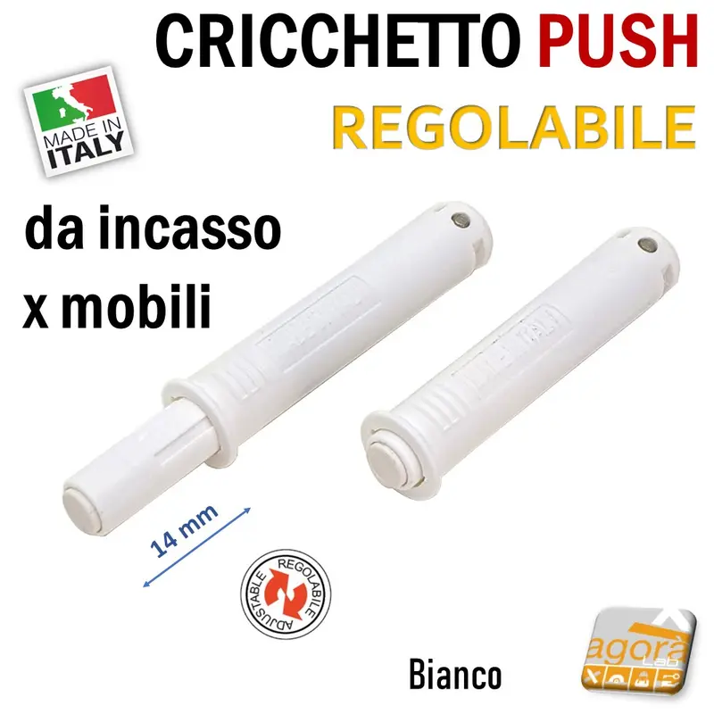 CRICCHETTO PUSH REGOLABILE PER APERTURA ANTE INVISIBILI MOBILE SENZA MANIGLIA INCASSO CORSA 14 BIANCO