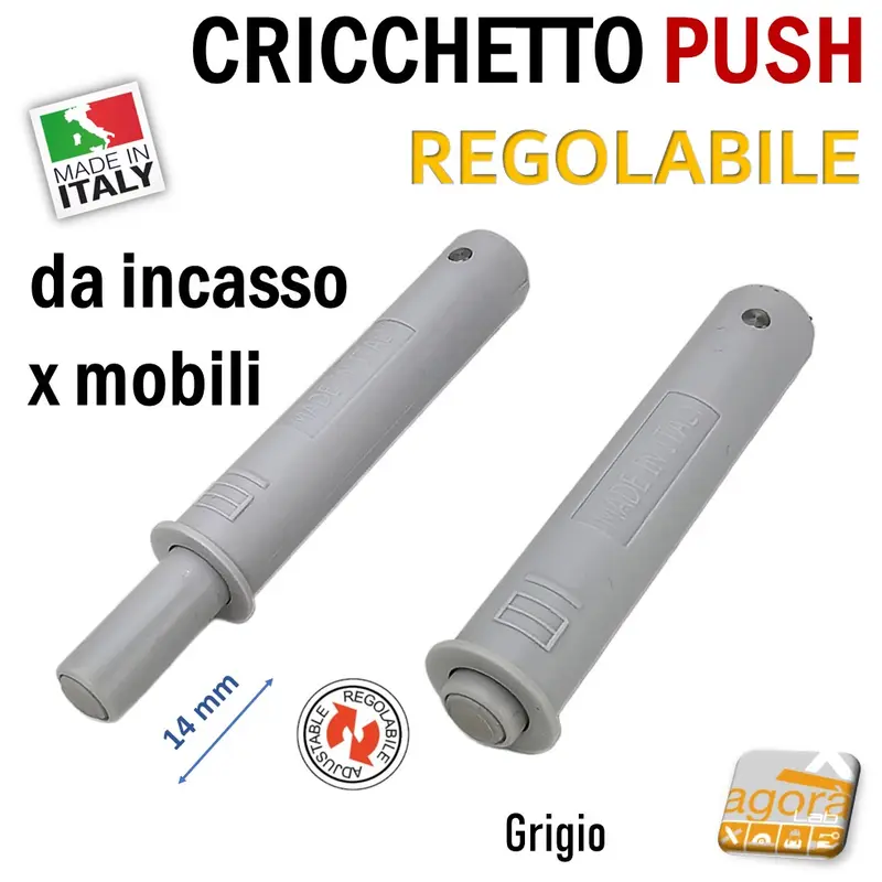 CRICCHETTO PUSH REGOLABILE PER APERTURA ANTE INVISIBILI MOBILE SENZA MANIGLIA INCASSO CORSA 14 GRIGIO