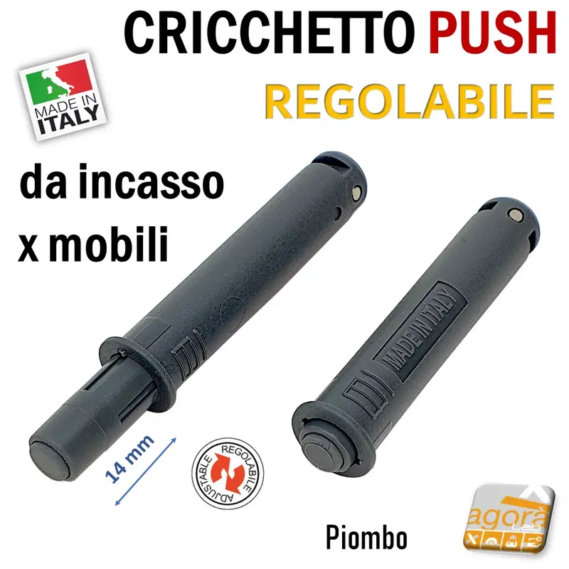 CRICCHETTO PUSH REGOLABILE PER APERTURA ANTE INVISIBILI MOBILE SENZA MANIGLIA INCASSO CORSA 14 PIOMBO