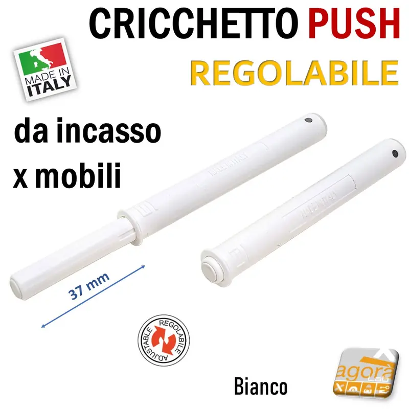 CRICCHETTO PUSH REGOLABILE PER APERTURA ANTE INVISIBILI MOBILE SENZA MANIGLIA INCASSO CORSA 37 BIANCO