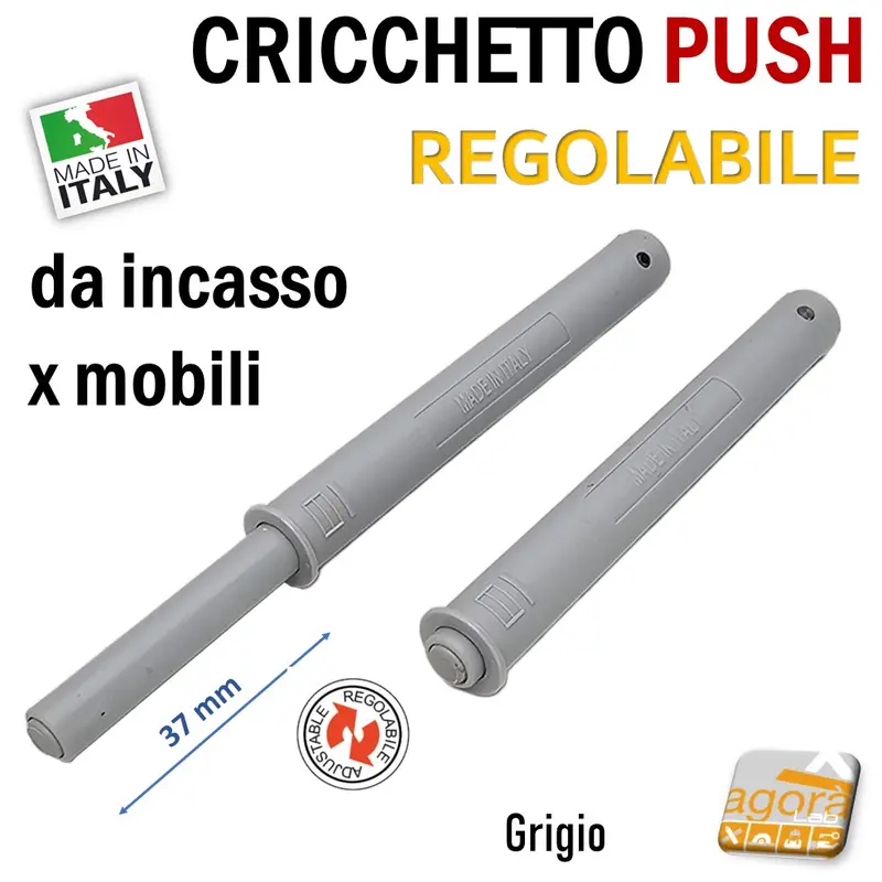 CRICCHETTO PUSH REGOLABILE PER APERTURA ANTE INVISIBILI MOBILE SENZA MANIGLIA INCASSO CORSA 37 GRIGIO