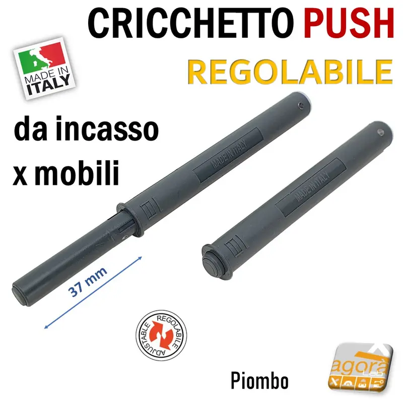 CRICCHETTO PUSH REGOLABILE PER APERTURA ANTE INVISIBILI MOBILE SENZA MANIGLIA INCASSO CORSA 37 PIOMBO