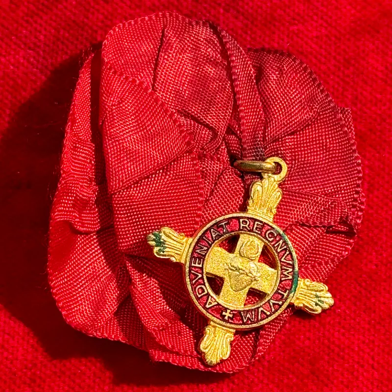 Croce "Adveniat Regnum tuum" Vaticano religiosa sacro cuore smaltata 1920 ca