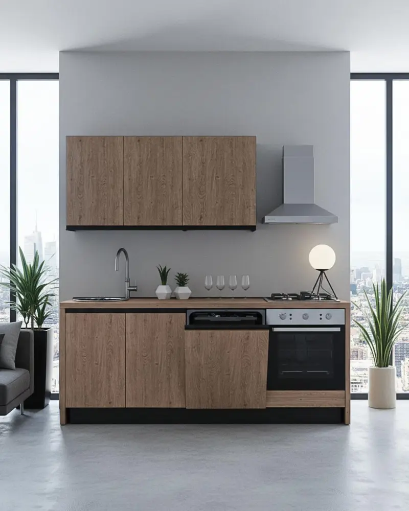 Cucina compatta Aisha - 218 cm Linea Smart - Blocco cucina moderno per appartamento, B&B e hotel - Personalizzabile in finiture, colori, composizione ed accessori
