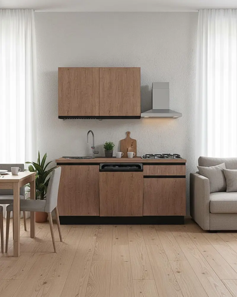 Cucina compatta Ambra - 180 cm Linea Smart - Blocco cucina moderno per appartamento, B&B e hotel - Personalizzabile in finiture e colori - Personalizzabile in composizione ed accessori