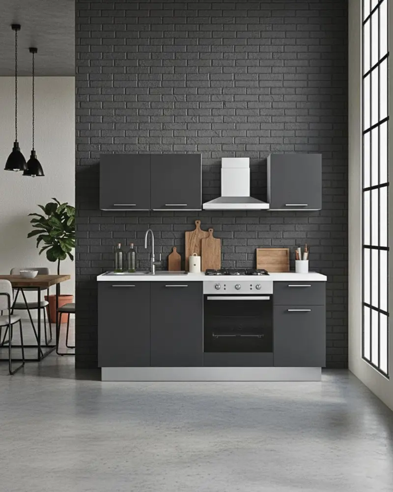 Cucina compatta Athena - 195 cm Linea Elettra - Blocco cucina moderno per appartamento, B&B e hotel - Personalizzabile in finiture e colori - Personalizzabile in composizione ed accessori