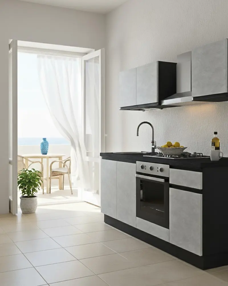 Cucina compatta Croma - 195 cm Linea Smart - Blocco cucina moderno per appartamento, B&B e hotel - Personalizzabile in finiture e colori - Personalizzabile in composizione ed accessori
