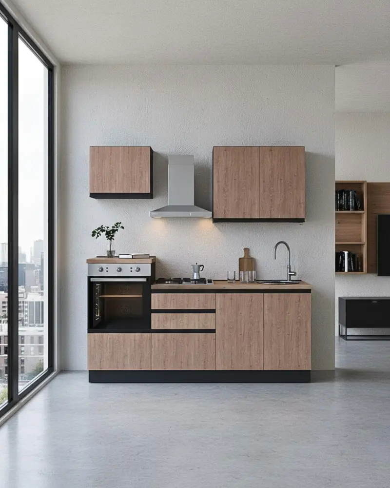 Cucina compatta Isabel - 210 cm Linea Smart - Blocco cucina moderno per appartamento, B&B e hotel - Personalizzabile in finiture e colori - Personalizzabile in composizione ed accessori