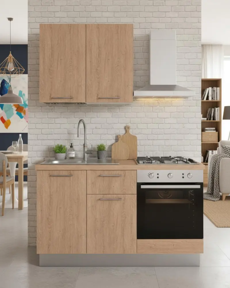 Cucina compatta Melissa - 150 cm Linea Elettra - Blocco cucina moderno per appartamento, B&B e hotel - Personalizzabile in finiture e colori - Personalizzabile in composizione ed accessori