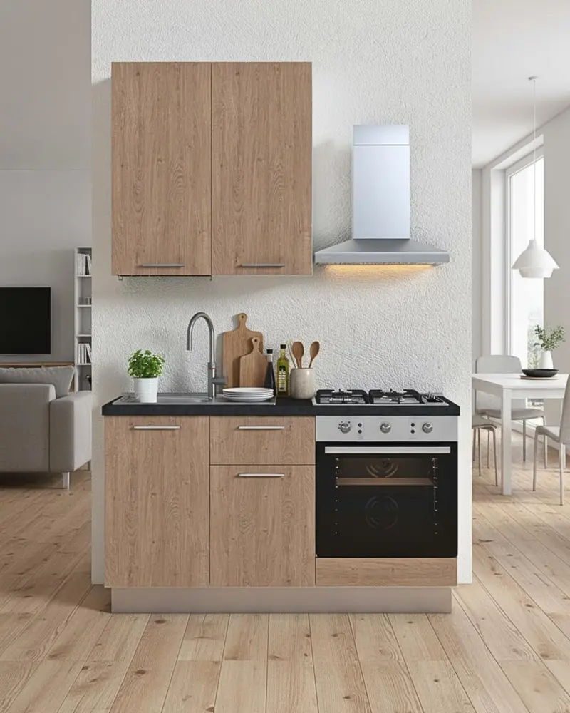Cucina compatta Pericle - 150 cm Linea Elettra - Blocco cucina moderno per appartamento, B&B e hotel - Personalizzabile in finiture e colori - Personalizzabile in composizione ed accessori