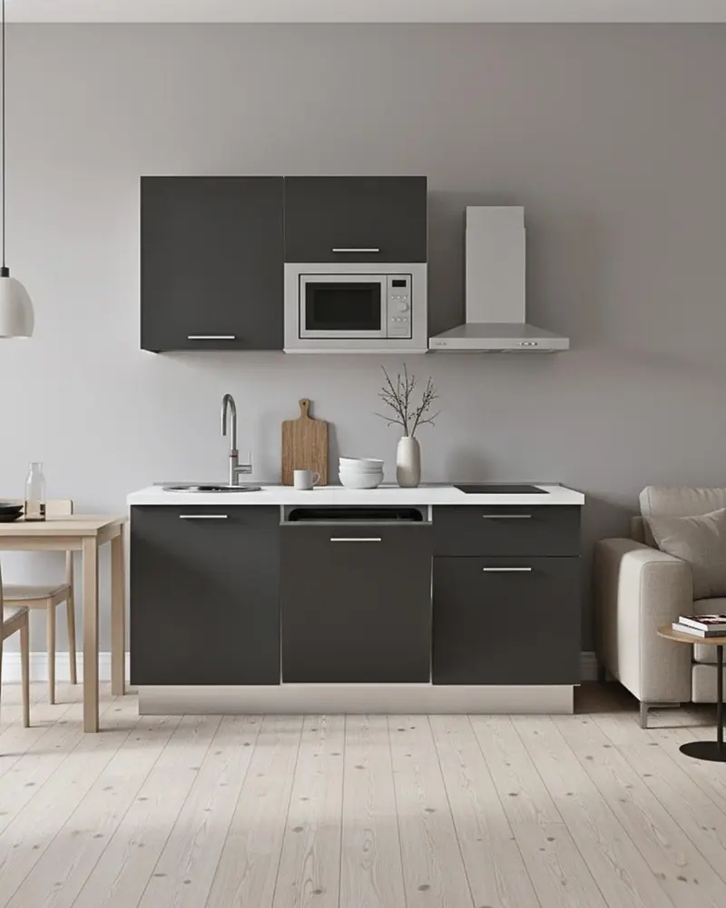 Cucina compatta Sara - 180 cm Linea Elettra - Blocco cucina moderno per appartamento, B&B e hotel - Personalizzabile in finiture e colori - Personalizzabile in composizione ed accessori