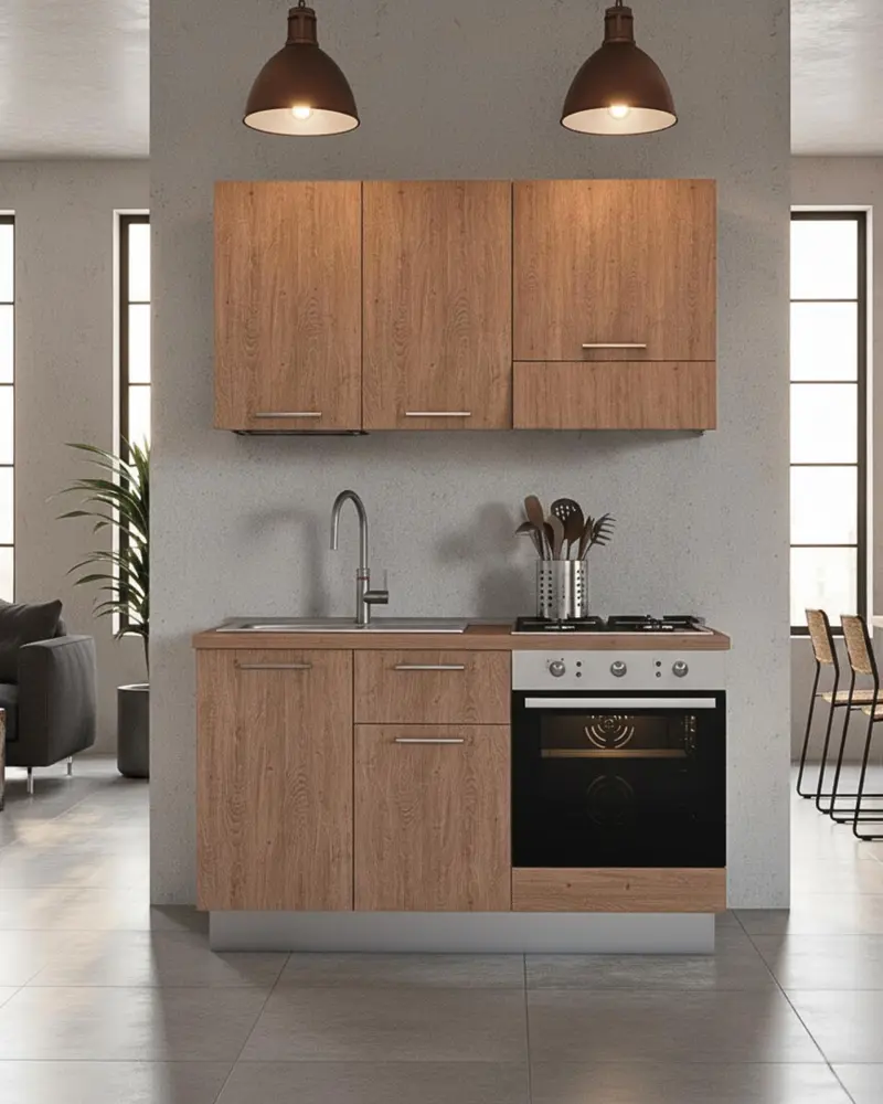 Cucina compatta Uragano - 150 cm Linea Elettra - Cucina moderno per appartamento, B&B e hotel - Personalizzabile in finiture e colori - Personalizzabile in composizione ed accessori