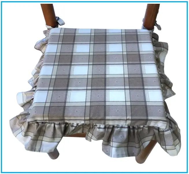 Cuscini per sedie con volant - set 4 pezzi - lavabili - tessuto cotone - colore tortora