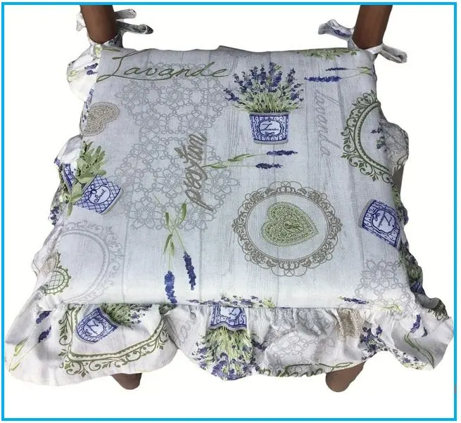 Cuscini per sedie con volant - set 4 pezzi - lavabili - tessuto cotone - Motivo Lavanda Provenza