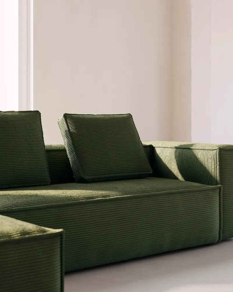Cuscino Blok in velluto a coste spesso verde 50 x 60 cm