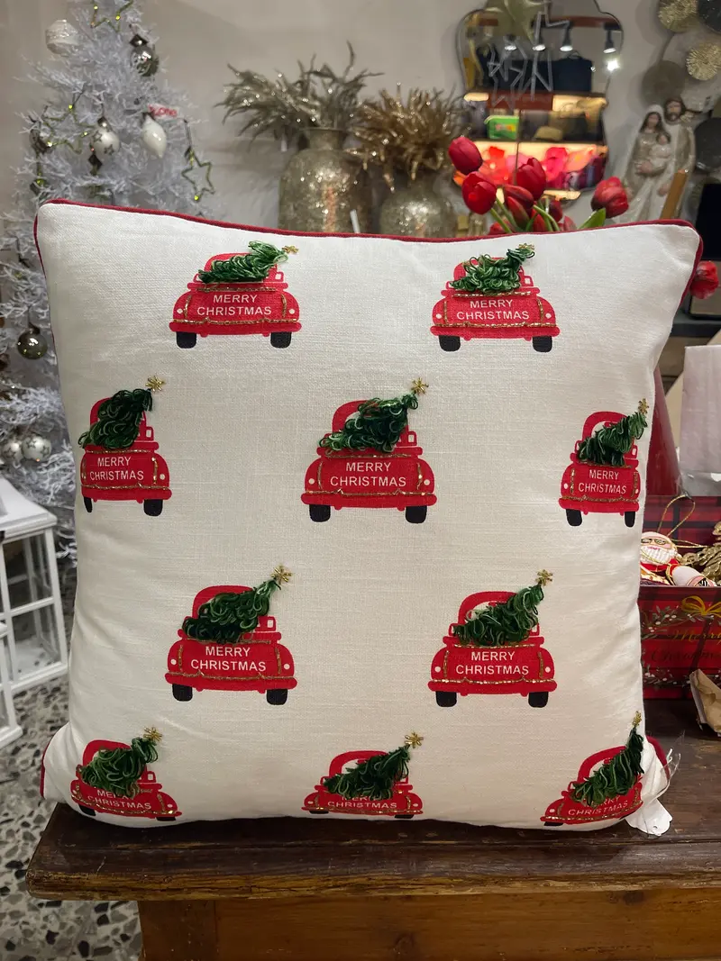 Cuscino rettangolare cotone con macchina e albero