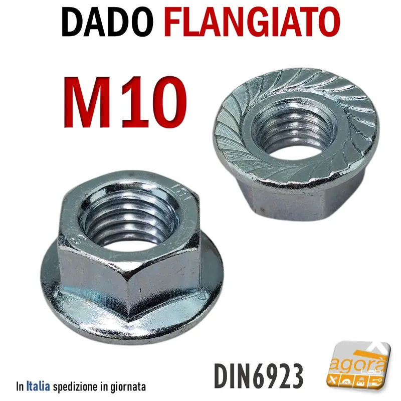 DADO FLANGIATO DENTATO M10 TESTA LARGA RONDELLA ZIGRINATO ZNB DADI FILETTATI METRICI