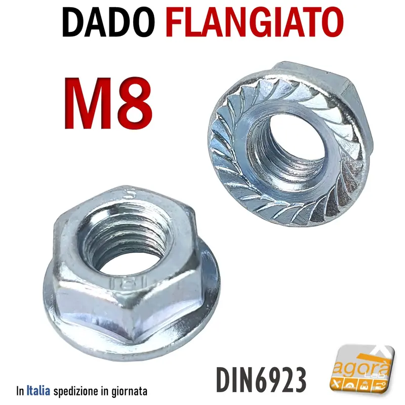 DADO FLANGIATO DENTATO TESTA LARGA RONDELLA ZIGRINATO ZNB M8 DADI FILETTATI METRICI