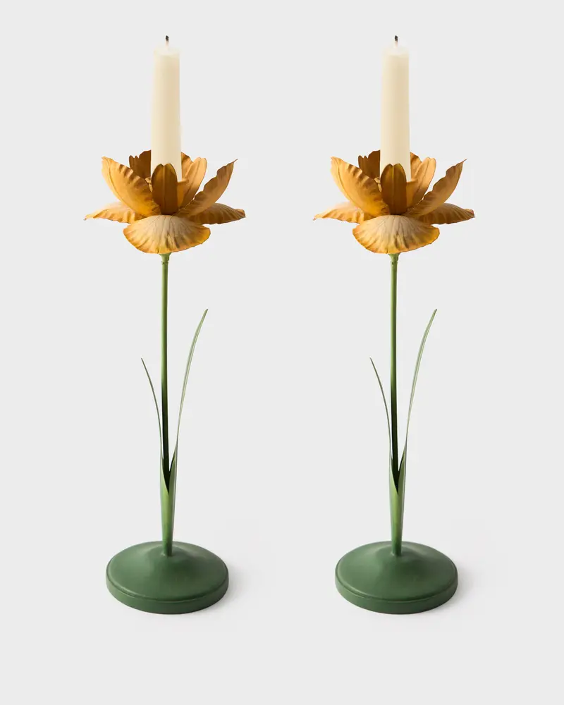 Daffodil Painted Metal Candle Holder, Yellow (Set of 2)