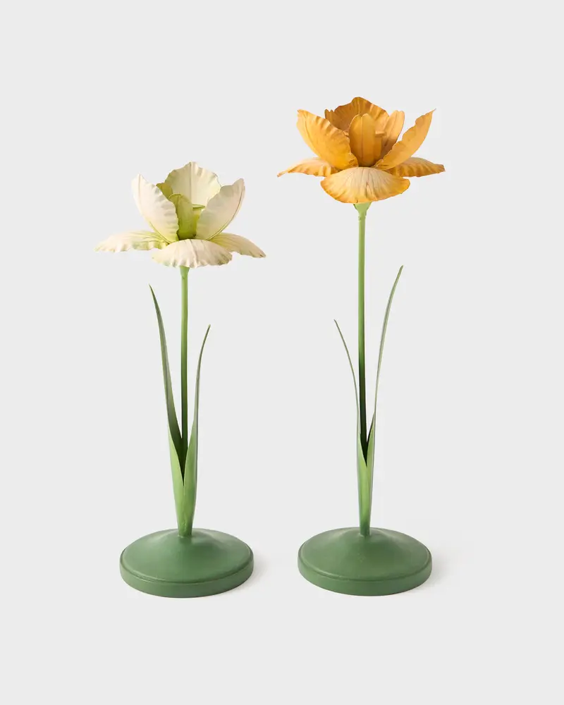 Daffodil Painted Metal Candle Holders (Set of 2)