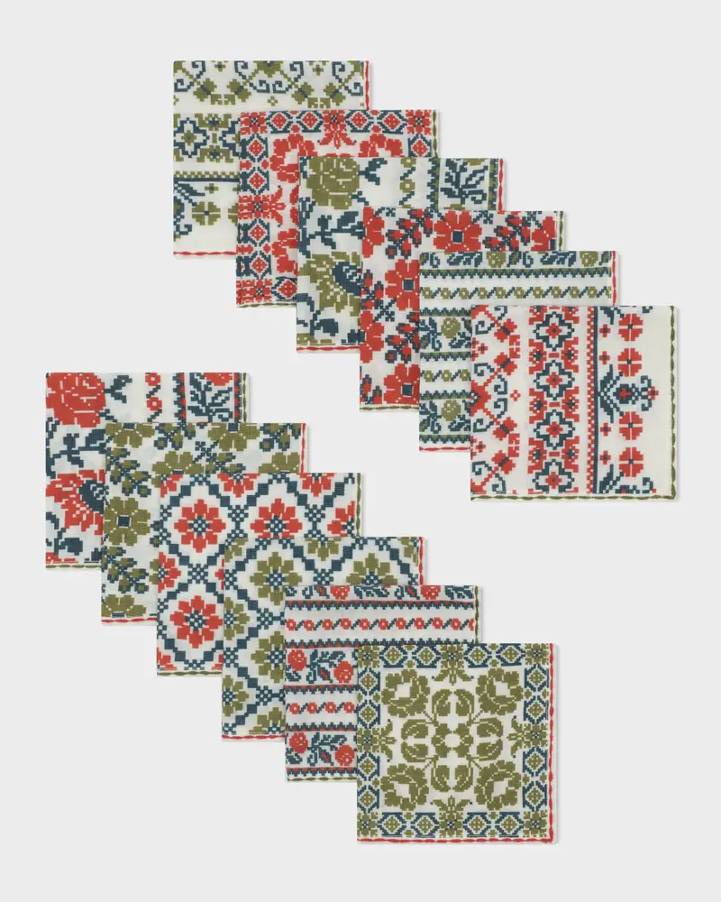 D'Ascoli Roma Hand-Embroidered Cocktail Linen Napkins (Set of 12)