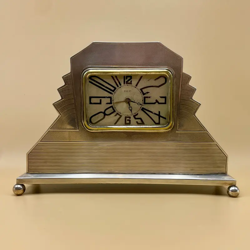 DEP orologio da tavolo art deco argento 800 Francia 1930 ca