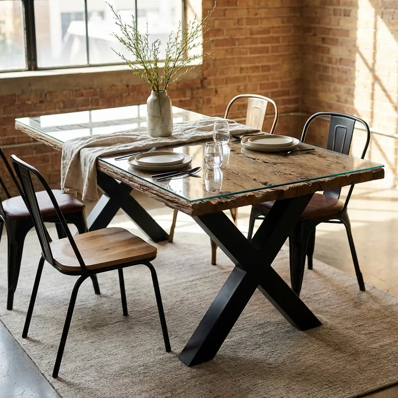 Diana - tavolo fisso in legno e vetro 200x100 marrone nero
