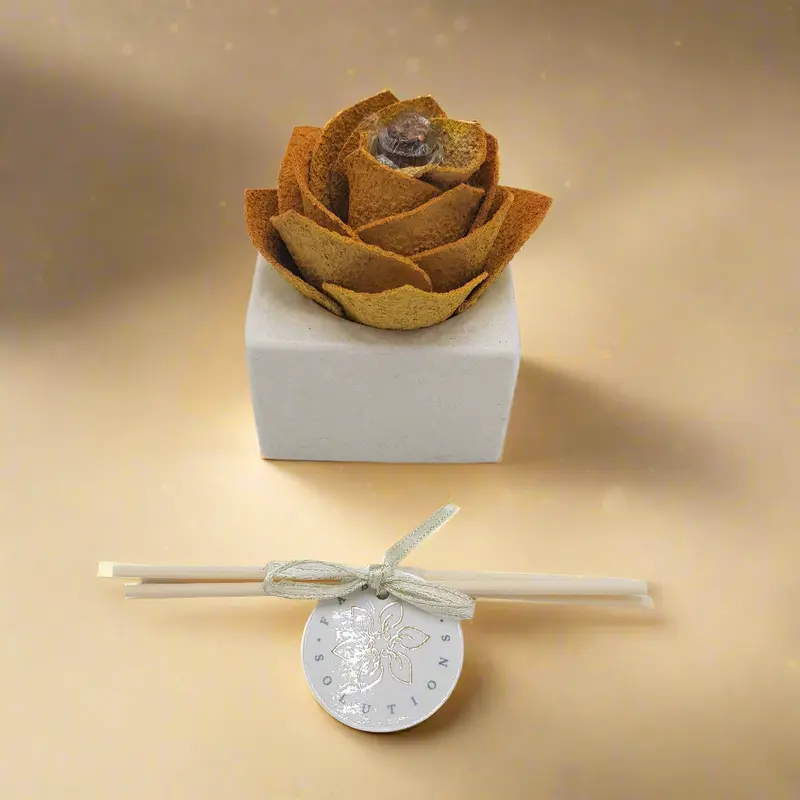 Diffusore Ambiente Rosa Raffinata in Sughero Arancio – Elegante Profumatore Naturale
