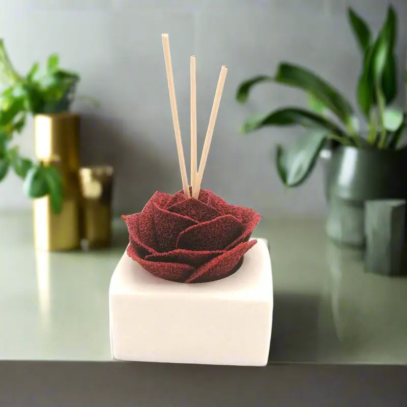 Diffusore Ambiente Rosa Raffinata in Sughero Rosso– Elegante Profumatore Naturale